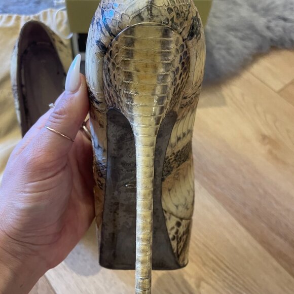 sergio rossi scarpe donna blunt heel peep toe pump snake nude - Picture 14 of 16